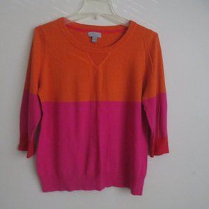 jcp cashmere blend round neck sweater in size large. Orange and pink color.